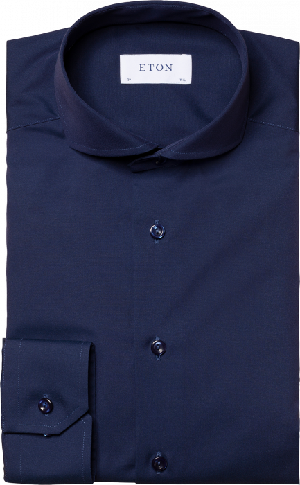 Eton - Navy Poplin Shirt, Extreme Cut Away - Navy