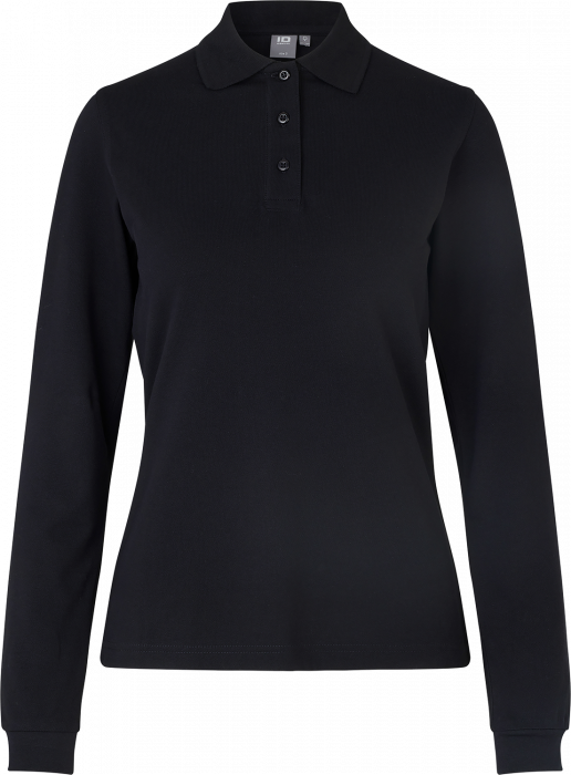 ID - Long-Sleeved Polo Shirt Stretch Woman - Czarny